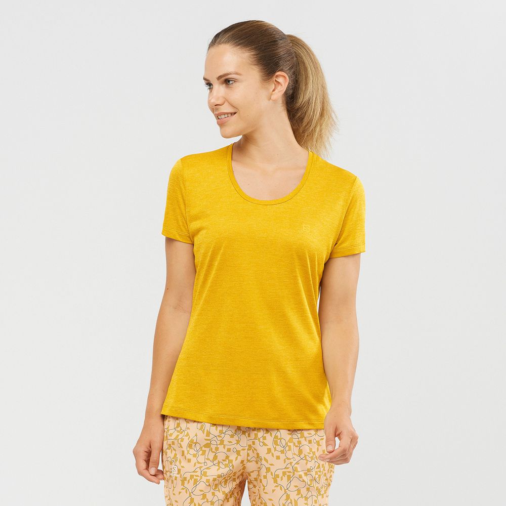 SALOMON AGILE Philippines - Women's Tee Shirts - Yellow | 318250-PKL